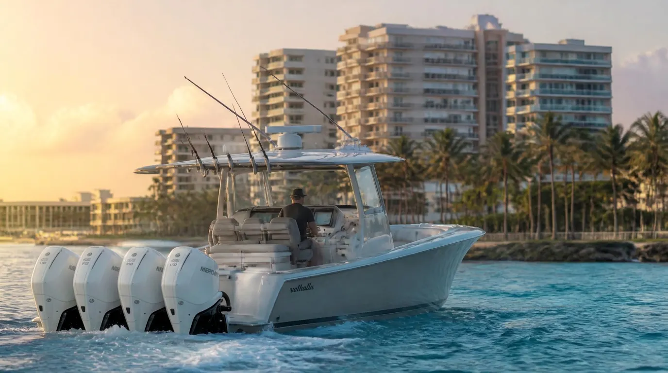 Center console boat offshore of Boca Raton, Florida